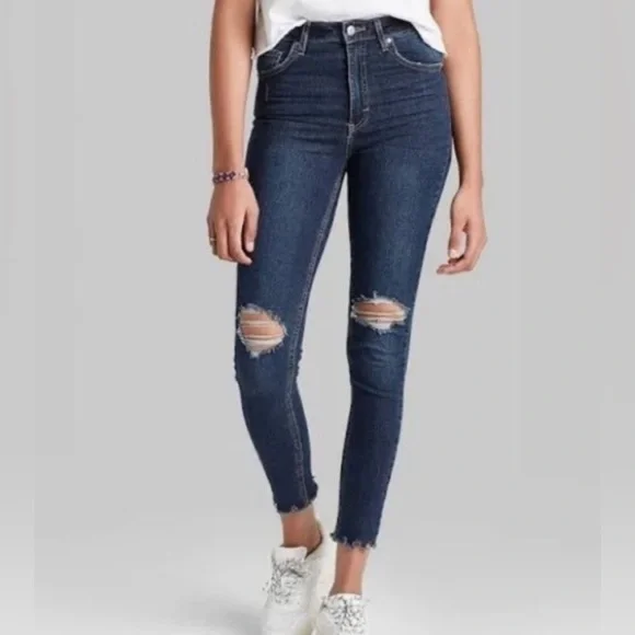 Wild Fable Dark Indigo Distressed Highest Rise Raw
Hem Skinny Jeans Size 16/33 - Picture 2 of 16